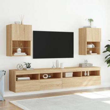 Mueble de TV con luces LED 2 uds, dimensiones 40,5x30x60 cm, color roble Sonoma marrón