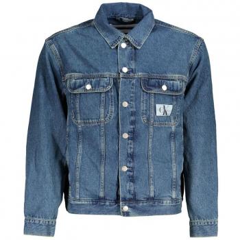 Calvin Klein Men's Regular Fit 90's Blue Denim Jacket with Logo and Buttoned Front - Size M