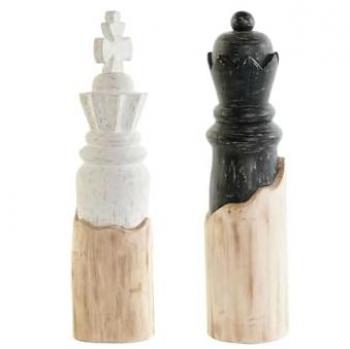 Figura Decorativa Ajedrez DKD Home Decor Madera de Mango Blanco Marrón Negro Loft 12 x 12 x 48 cm (2 Unidades)