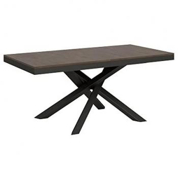 Mesa extensible 90x180/284 cm efecto madera nogal, estructura de hierro color antracita