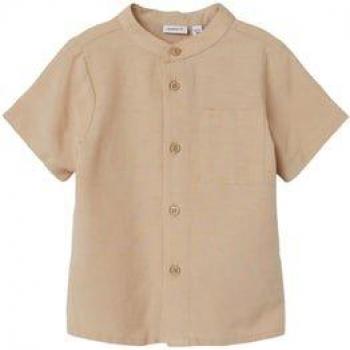 Camisa de manga corta y cuello mao con rayas en color humus