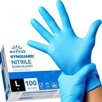 intco medical 100 guantes de Nitrilo L sin polvo, sin látex, hipoalergénicos, certificados CE según EN455, guantes médicos desechables