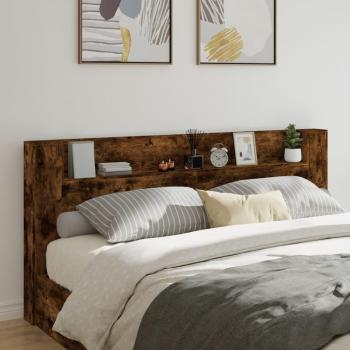 Cabecero de cama con contenedor y luz LED en roble ahumado 220x16,5x103,5 cm