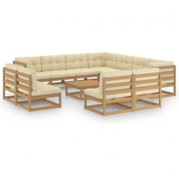 Set de muebles de jardín 12 piezas de madera maciza de pino ámbar con cojines