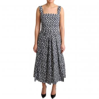 Blue Geometric Cotton A-Line Midi Dress