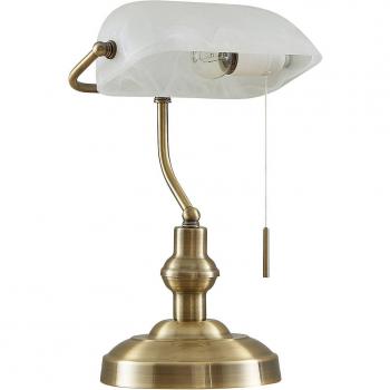 Lámpara de mesa Lindby Profina en bronce, hecha de metal, con 1 llama E27 y pantalla blanca opalina