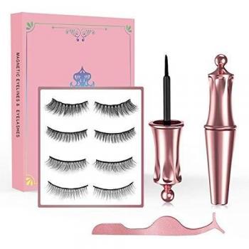 PestañAs MagnéTicas,4 Pares PestañAs MagnéTicas Naturales Look Con Pinzas,Set De PestañAs Postizas MagnéTicas Delineador Ojos MagnéTico Sin Pegamento