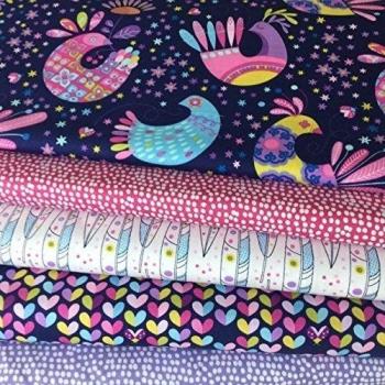Floral tela de cisne diseño de pájaros corazón lunares azul marino - Bundle - mmfb140 - 5 textiles français 50 cm x 55 cm