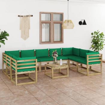 Set de muebles de jardín 10 pzas con cojines de madera impregnada