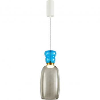 Lámpara colgante LED Fay, gris claro/azul claro, vidrio, Ø 15 cm