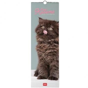 Calendario de Pared 2025 Kittens Legami Multilingüe 16 x 49 cm, 12 meses, planificador anual 2026, espacio para notas, 6 idiomas, signos del zodiaco y fiestas internacionales