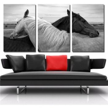 Pintura animal de 3 piezas de pintura de la decoración de caballo Arte de pared modular de impresión20x30x3P inch With Frame