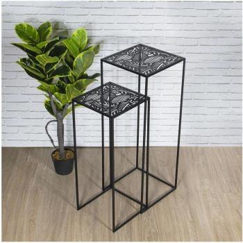 Set de 2 Mesas Auxiliares Plegables de Metal Negro Cuadradas 34x34 cm