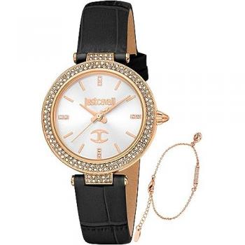 Just Cavalli Savoca Women's Analog Watch - JC1L274L0035, Black Strap, Silver Gray Dial