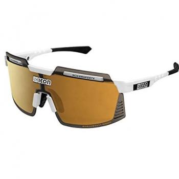 Gafas de sol Scicon Aerowatt Foza con marco blanco y lente multiespejada oro, incluye lente clara CAT0 y lente multimirror bronce CAT3