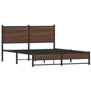 Estructura de cama con cabecero de metal marrón roble 137x190 cm
