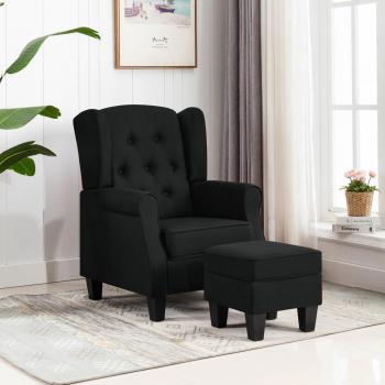 Sillón con reposapiés negro en tela Vidaxl características: sillón de diseño moderno, tapizado en tela negra, incluye taburete reposapiés, estructura resistente, cómodo y funcional