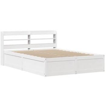 Estructura de cama con cabecero de madera maciza de pino blanco 150x200 cm