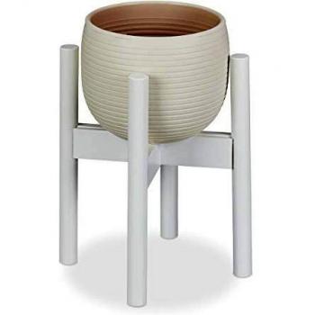 Soporte para Macetas Ajustable de Bambú, Altura 35,5 cm, Para Plantas Hasta 32 cm, Color Blanco