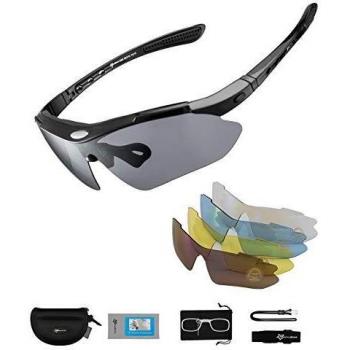 ROCKBROS Gafas de Sol Polarizadas con 5 Lentes Intercambiables para Ciclismo Bicicleta Running Deportes Protección UV 400 Anti Viento para Hombre y Mujer