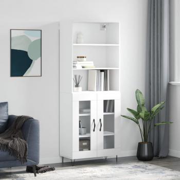 Aparador alto de madera contrachapada blanco 69,5x34x180 cm