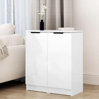 Aparadores de Madera Contrachapada 2 uds 30x30x70 cm en color blanco brillo, Mueble de Almacenaje Moderno para Salón, Buffet y Armario Auxiliar