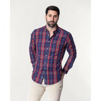 Camisa Spagnolo de hombre popelín cuadros azul marino
