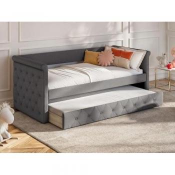Sofá cama nido LOUISE - 2x90x190 cm - Tela gris + colchón