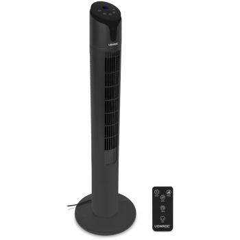 Ventilador de torre Vonroc - 110 cm - negro - 3 velocidades - mando a distancia - función oscilante - temporizador 15h