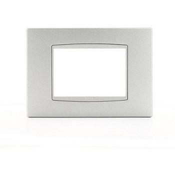 Placa Clásica Eikon 3 Módulos Metal Plata Mate Vimar 20653.N13