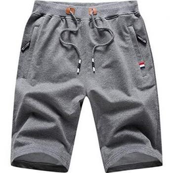 LY4U Pantalones Cortos de Verano para Hombre con Bolsillos con Cremallera Cintura Elástica Casual Gris Oscuro M
