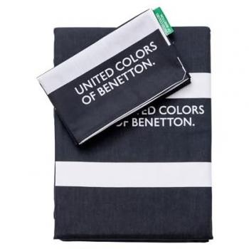 Set de Cama 2PC (Funda Nórdica 155x220cm + Funda de Almohada 80x80cm) 200TC 100% Algodón Negro y Blanco B&W Benetton