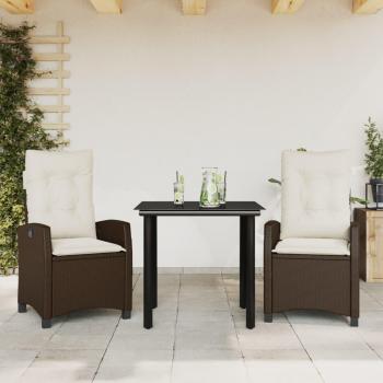 3-Piece Brown Poly Rattan Garden Dining Set with Cushions