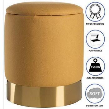 Montemaggi - Puf contenedor de terciopelo con base dorada estilo Glam
