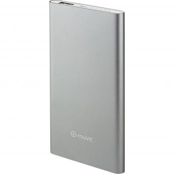 Muvit MUCHP0088 Powerbank Universal - Batería Externa de 5000mAh con Cable Micro USB, Acabado en Aluminio y Batería de Polímero de Litio, Color Plata
