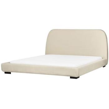 Cama clásica con somier y cabecero tapizado de tela beige 160 x 200 cm Roisel