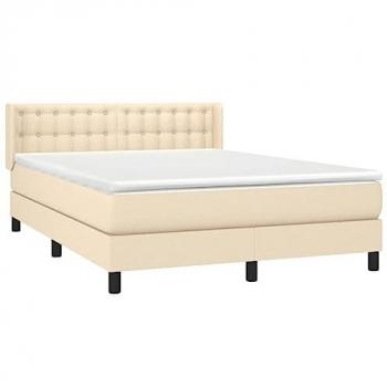 Cama Box Spring con Colchón de Tela Color Crema 140x190 cm
