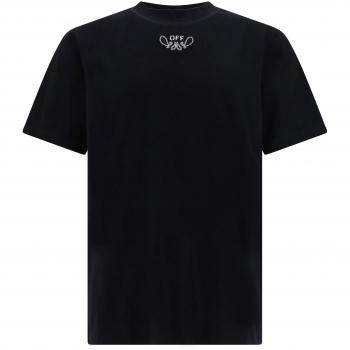 Off-White Men's Cotton T-Shirt With Logo Embroidery in Black | Size Large | OMAA027S24JER001