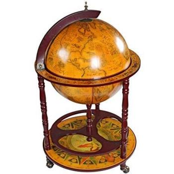 16th Century Italian Beige Globe Bar Cart with Wood Top