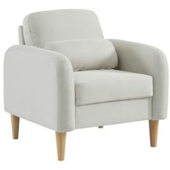 Sillón Escandinavo de Tela con Patas de Madera, Modelo Bellano, Blanco, 76x79x81 cm