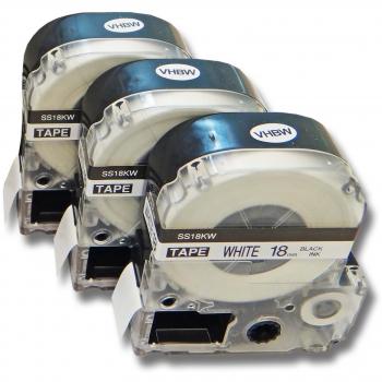 vhbw 3 x Casete de cinta cartucho 18mm para Epson Prifia OK200, OK300, OK500P, OK720, OK900P por LC-5WBN, SS18KW.