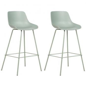Conjunto de 2 Taburetes de Bar Altura de Mostrador con Asiento de Plástico Verde Claro y Patas de Metal Emmet