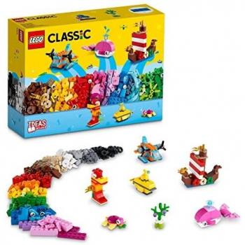 LEGO 11018 Classic Diversión Oceánica, Caja de Ladrillos con 6 Figuras de Animales Marinos, un Dron