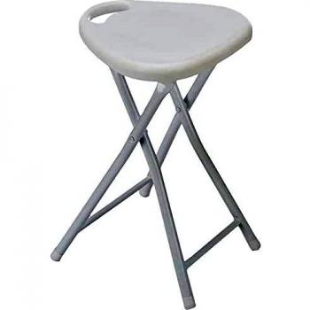Sgabello Plegable Compacto con Asiento de ABS y Patas de Acero Blanco