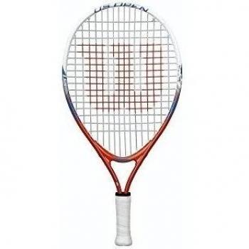 Wilson Raqueta de tenis para niños, Medida 2-4 años, Para juegos en todas las áreas, US Open 19, Naranja/Blanco/Azul Para jugar en todas las áreas, Para principiantes, US OPEN 19, Medida fino a 5 años, Naranja/Blanco/Azul, WRT21000U