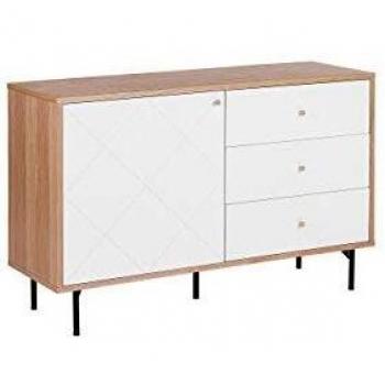 Beliani Aparador escandinavo glam Palmer de madera clara y blanco, 118 x 40 cm, con 3 cajones