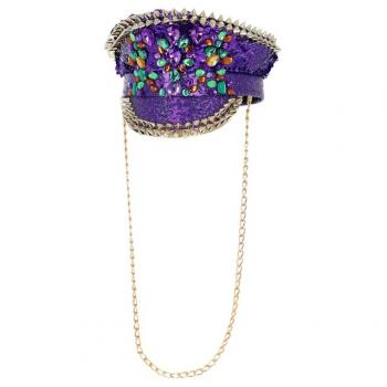 Gorro de Capitán con lentejuelas morado Deluxe para adultos de alta calidad Smiffy's