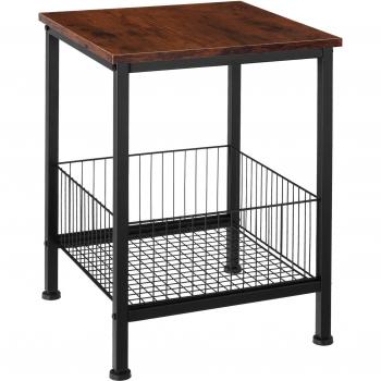 Mesa auxiliar Grimsby 40 x 40 x 55,5 cm - Elegante de estilo industrial con cesta de rejilla, estables tableros de aglomerado con recubrimiento protector de melamina efecto madera, sólida estructura