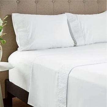 Bedsure Sabanas 105x190 4 Piezas - Juego Sábanas Cama 105 con Bajera 105 Ajustable, Encimera y 2 Fundas de Almohada 50x80cm, Blanco