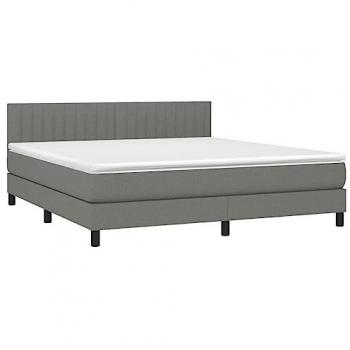 Cama box spring con colchón y luces LED, tela gris oscuro, 180x200 cm